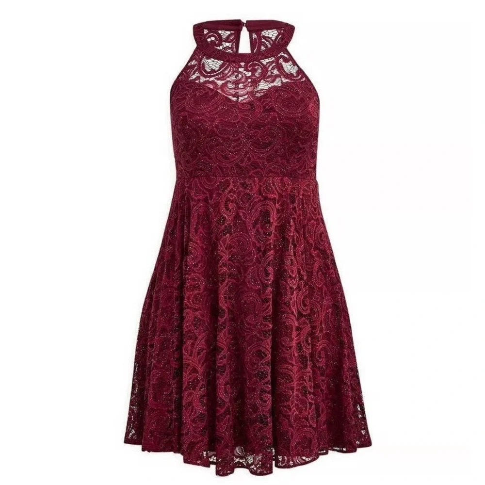 Torrid Plus Size 20 Mini Halter Burgundy Dress Skater - Picture 1 of 12